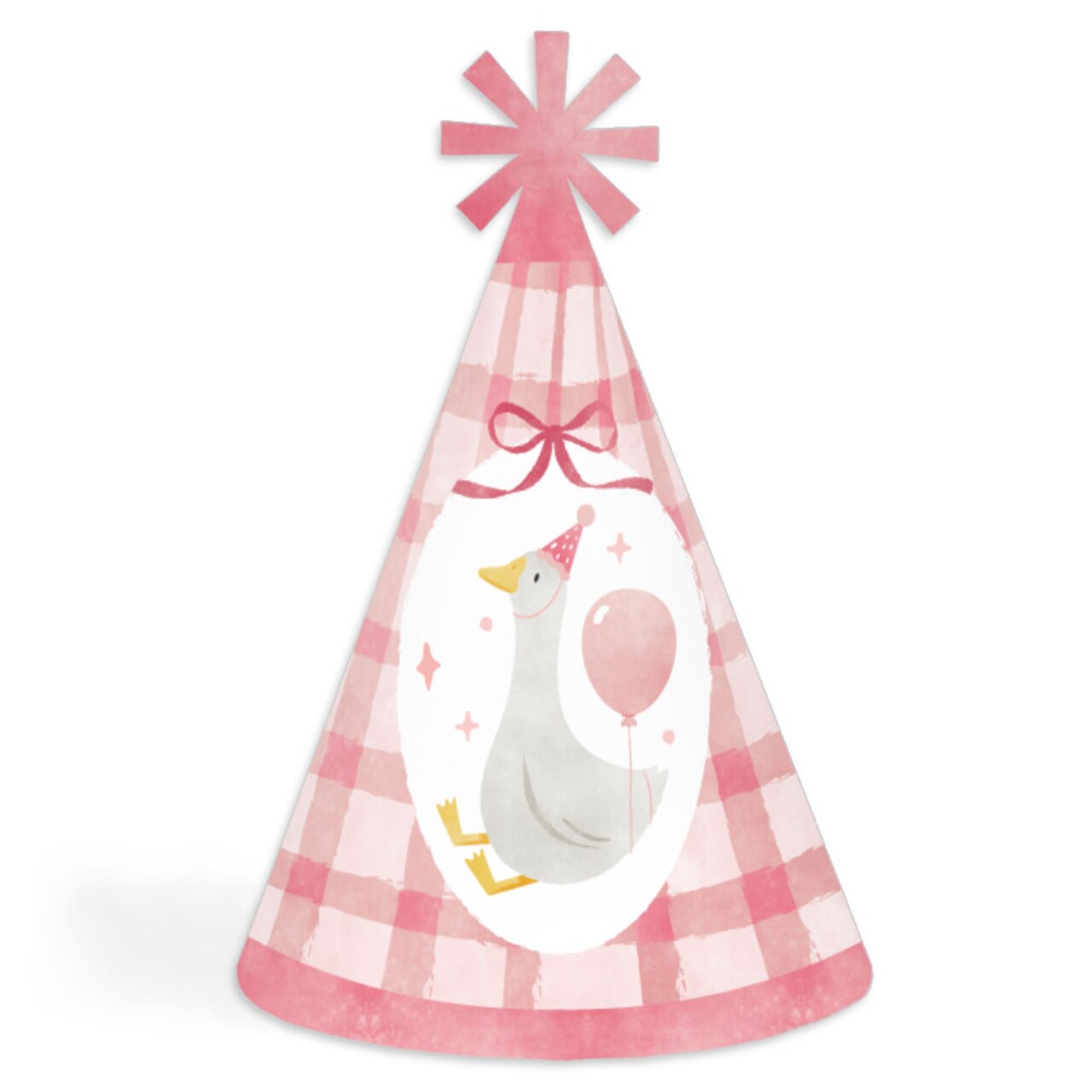 Big Dot of Happiness One Silly Goose Pink Cone Party Hats, Girl 1st Birthday Party Decorations, Kids Birthday Hats - Set of 8